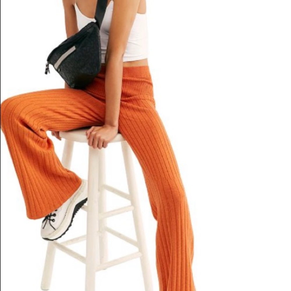 Free people ribbed high rise flare rust pant